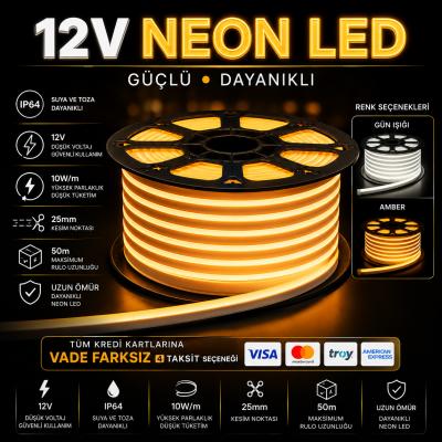 12V Neon LED IP64 Gün Işığı & Amber 