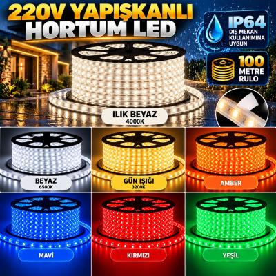 220V Yapışkanlı Hortum LED 100 Metre IP64 Dış Mekan