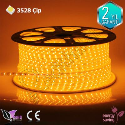 3528 Tek Çipli Dış Mekan Şerit Led 220 Volt Amber 100 Metre
