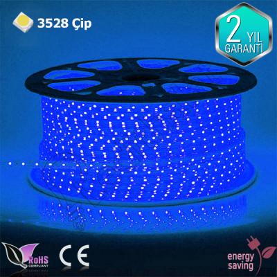 3528 Tek Çipli Dış Mekan Şerit Led 220 Volt Mavi 100 Metre