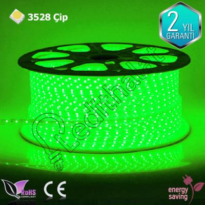 3528 Tek Çipli Dış Mekan Şerit Led 220 Volt Yeşil 100 Metre