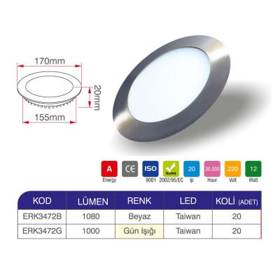 Erk 12 Watt Saten Kasa Led Panel ERK3472 - 2 li