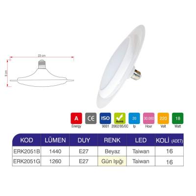 Erk 18 Watt Camlı Ufo Ampul