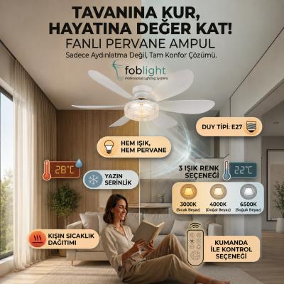 Erk Fanlı Led Ampul 40W E27 Duylu Tavan Vantilatörü