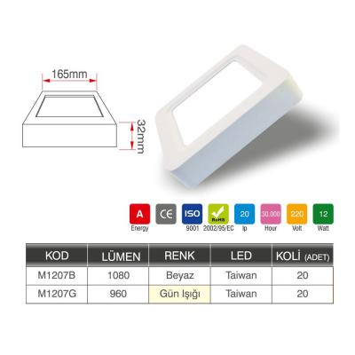 Opto MiniSun 12 Watt Led Panel Sıva Üstü Kare M1207 - 2 li