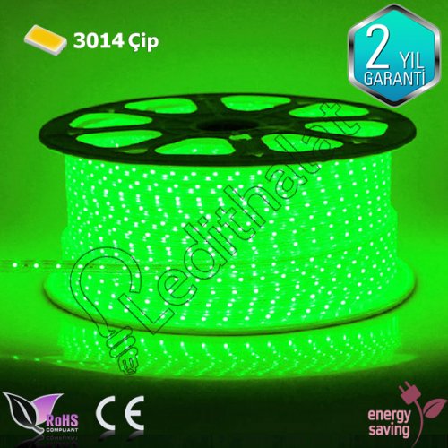 3014 Dış Mekan Şerit Led 220 Volt Yeşil 100 Metre