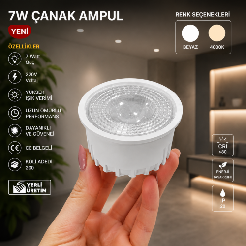 7W Çanak LED Ampul 220V Beyaz & 4000K | Yüksek Işık Verimli LED Ampul
