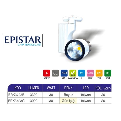 Erk 30 Watt Ray Spot Epistar Ledli Beyaz Kasa ERK3734