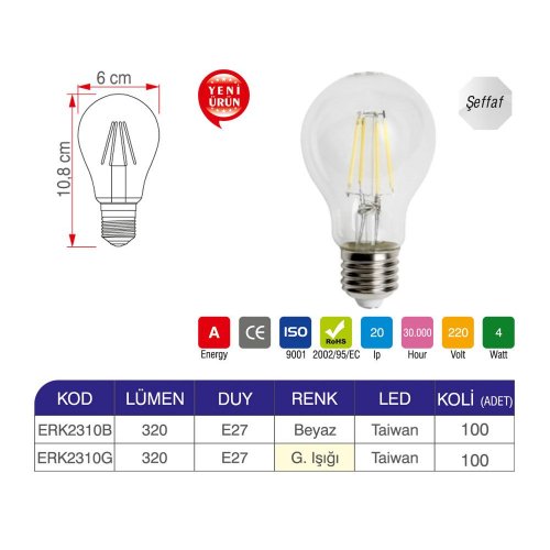 Erk 4 Watt A60 Rustik Ampul ERK2310 - 2li