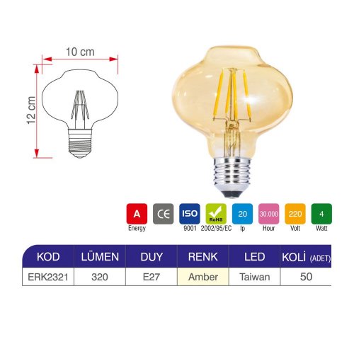 Erk 4 Watt G80 Rustik Ampul ERK2321 - 2li
