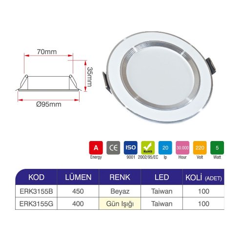 Erk 5 Watt Smd Armatür ERK3155 - 2 li