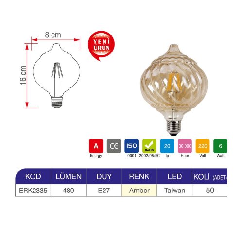 Erk 6 Watt G125 Rustik Ampul ERK2335 - 2li