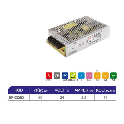 Erk 60 W IP20  24Volt Trafo 2.5 A