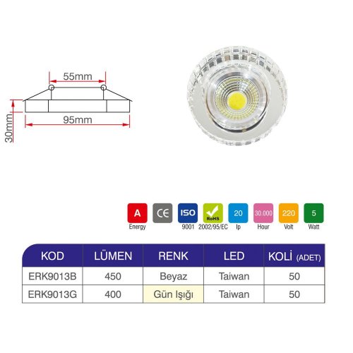Erk Akyaka 5 Watt Kristal Spot - 2li