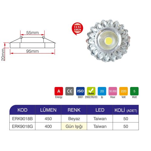 Erk Bodrum 5 Watt Kristal Spot - 2li