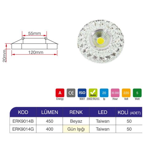 Erk Çeşme 5 Watt Kristal Spot - 2 li