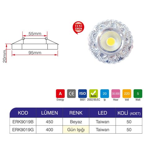 Erk Milas 5 Watt Kristal Spot - 2 li