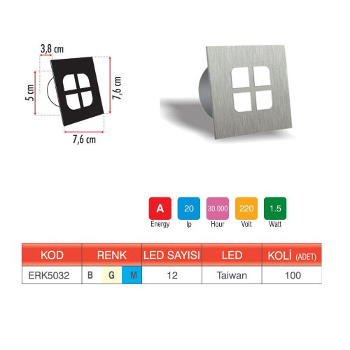 Erk Orta Krom Merdiven Ve Duvar Armatürü ERK5032 - 2 li