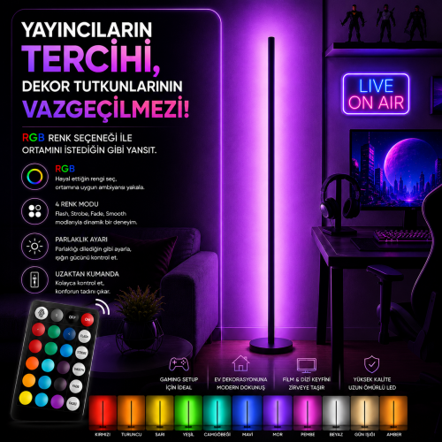 RGB LED Lambader | Kumandalı Köşe Lambası | Gaming Oda Aydınlatması