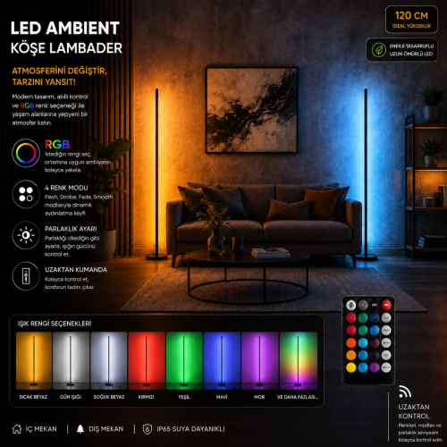 RGB LED Lambader | Kumandalı Köşe Lambası | Gaming Oda Aydınlatması